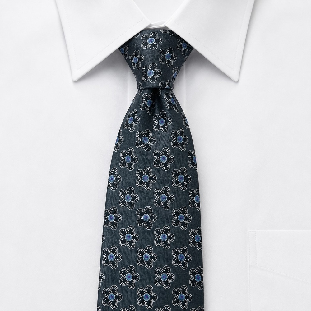 Ted Baker Necktie Mens 62" Grey Floral Medallion Silk Classic Formal Accessory